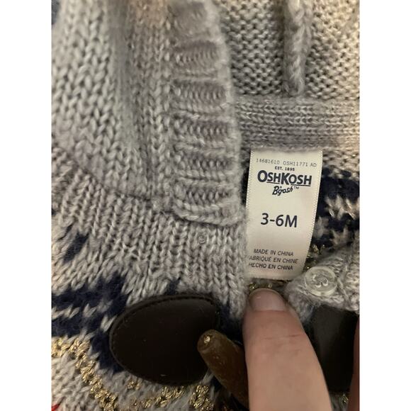 OshKosh B'gosh Fair Isle Cardigan Sweater Baby 3-6m Nordic Hooded Toggle Closure - Picture 6 of 10